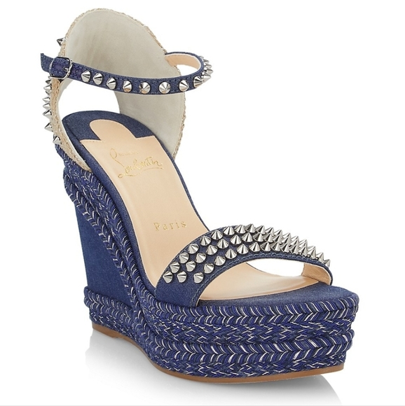 Christian Louboutin Madmonica 120 Denim Platform Wedges - Picture 1 of 14